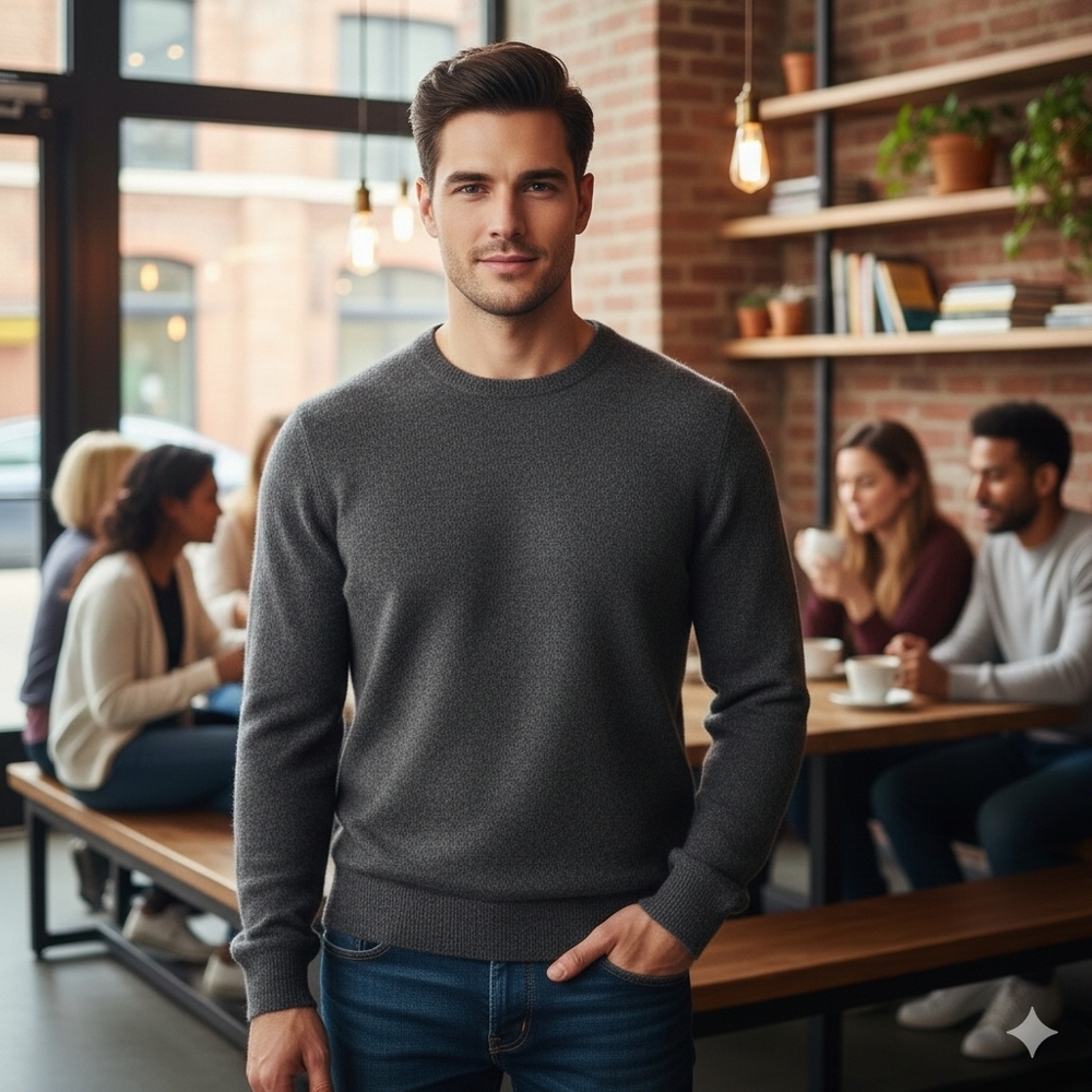 American Blue Men's Quiet Luxury Grey Cashmere Crewneck Sweater Size Large